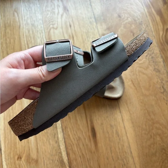 Birkenstock Women's Sandals - Gray with Brown Buckles - Picture 4 of 7